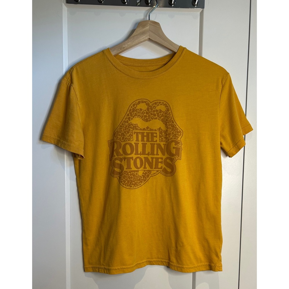 The Rolling Stones Leopard Tongue Graphic T-Shirt Mustard Yellow Small S/P